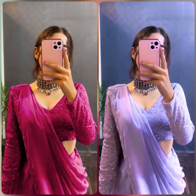 Krishi Pure Faux Georgette Silk Party Wear Readymade Sarees Wholesale Market In Surat
